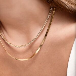 Herringbone Bone Snake Chain 14k Gold Plated Necklace 3mm